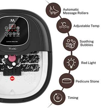 Foot Spa Misiki Foot Bath Massager with Heat & 3 Automatic Modes and 6 Motorized Massage Rollers, Adjustable Time & Temperature, O2 Bubbles, Rotating Pedicure Stone for Relieve Foot Pressure