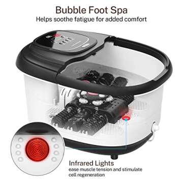 Foot Spa Misiki Foot Bath Massager with Heat & 3 Automatic Modes and 6 Motorized Massage Rollers, Adjustable Time & Temperature, O2 Bubbles, Rotating Pedicure Stone for Relieve Foot Pressure