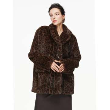 BEAUZSUZSANA Women Faux Fur Leopard Coat with Pockets Lapel Cropped Jacket Long Sleeve Shaggy Outerw...