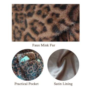 BEAUZSUZSANA Women Faux Fur Leopard Coat with Pockets Lapel Cropped Jacket Long Sleeve Shaggy Outerwear for Fall Winter (Dark Leopard,S)