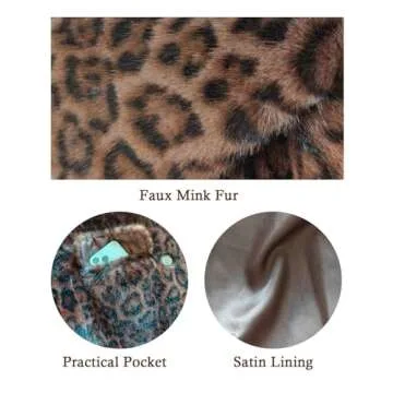 BEAUZSUZSANA Women Faux Fur Leopard Coat with Pockets Lapel Cropped Jacket Long Sleeve Shaggy Outerwear for Fall Winter (Dark Leopard,S)