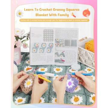 Coopay Crochet Kit Beginners for Blanket, Granny Squares Crochet Blanket Kit with Instructions & Eno...