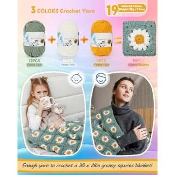 Coopay Crochet Kit Beginners for Blanket, Granny Squares Crochet Blanket Kit with Instructions & Enough Yarn, Complete Crochet Starter Kit Easy Learn to Crochet Blanket Kit for Beginners Adults