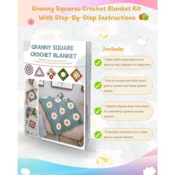 Coopay Crochet Kit Beginners for Blanket, Granny Squares Crochet Blanket Kit with Instructions & Enough Yarn, Complete Crochet Starter Kit Easy Learn to Crochet Blanket Kit for Beginners Adults