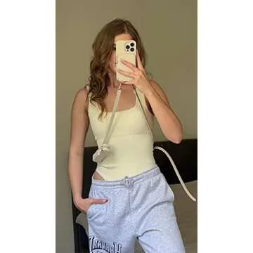 SUUKSESS Women Ribbed Seamless Sexy Bodysuit Sleeveless Square Neck Padded Tank Top (Skin,M)