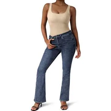 SUUKSESS Women Ribbed Seamless Sexy Bodysuit Sleeveless Square Neck Padded Tank Top (Skin,M)
