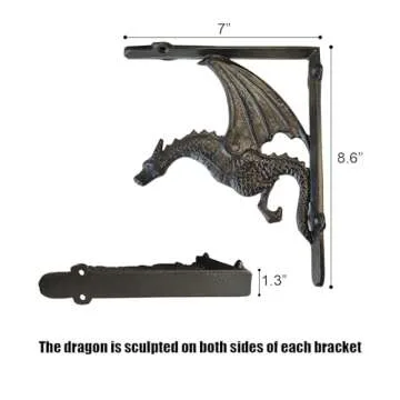 CatchDragon Rustic Cast Iron L Shelf Brackets Holder with Unique Dragon Design