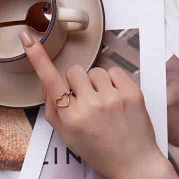 MUNDELL Sterling Silver 925 Simple Minimalist Heart Finger Rings for Women Wedding Engagement Statem...