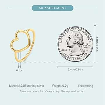 MUNDELL Sterling Silver 925 Simple Minimalist Heart Finger Rings for Women Wedding Engagement Statement Jewelry (golden heart, 8)