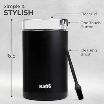 Kaffe One-Touch Coffee Grinder Electric w/Cleaning Brush (3 oz) - Coffee Grinders for Home Use - Up ...