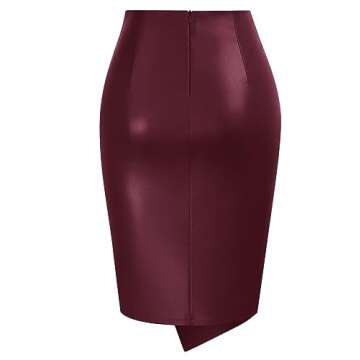 Kate Kasin Women's Stretch Knee Length Bodycon Leather Skirts Zip-up High Waisted Wrap Business Penc...