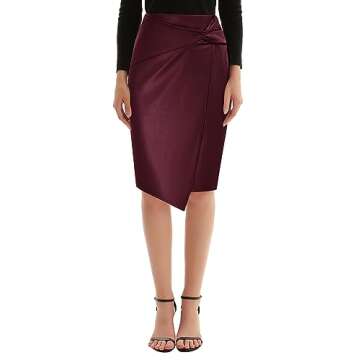 Kate Kasin Women's Stretch Bodycon Leather Skirt Merlot