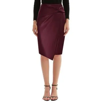 Kate Kasin Women's Stretch Bodycon Leather Skirt Merlot