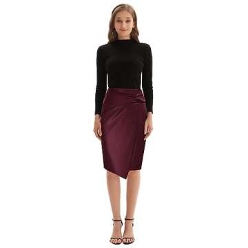Kate Kasin Women's Stretch Bodycon Leather Skirt Merlot