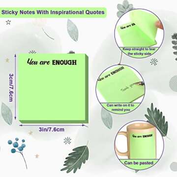 Zonon 12 Pieces Inspirational Sticky Notes 3 x 3 Inch Motivational Fun Notepads Positive Gifts for T...