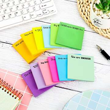Zonon 12 Pieces Inspirational Sticky Notes 3 x 3 Inch Motivational Fun Notepads Positive Gifts for Teacher Nurse Coworkers Work Studying Supplies (Bright Style)