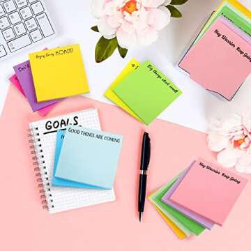 Zonon 12 Pieces Inspirational Sticky Notes 3 x 3 Inch Motivational Fun Notepads Positive Gifts for Teacher Nurse Coworkers Work Studying Supplies (Bright Style)