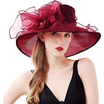 TLMNU Organza Kentucky Fascinator Hat - Women’s Wide Brim Derby Church Bridal Tea Party Wedding Ha...