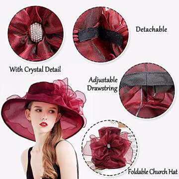 TLMNU Organza Kentucky Fascinator Hat - Women’s Wide Brim Derby Church Bridal Tea Party Wedding Hat 02Fuchsia