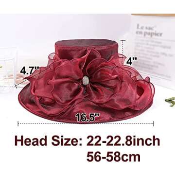 TLMNU Organza Kentucky Fascinator Hat - Women’s Wide Brim Derby Church Bridal Tea Party Wedding Hat 02Fuchsia