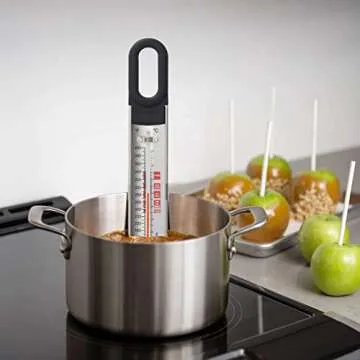 KitchenAid KQ907 Curved Stainless Steel Paddle Style Candy and Deep Fry Thermometer with pan clip, TEMPERATURE RANGE: 100F to 400F, Black