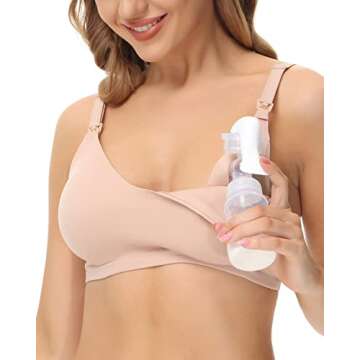HOFISH Women's Hands Free Pumping Bra, Maternity, Nursing Bra & Everyday Bra for Breastfeeding Pumps BlackBeige S