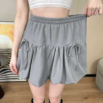 Kawaii Ruffle Lace Mini Short Skirt Elastic Black Lolita Japanese Y2K Gothic Cute (US, Alpha, Medium, Regular, Regular, Gray)