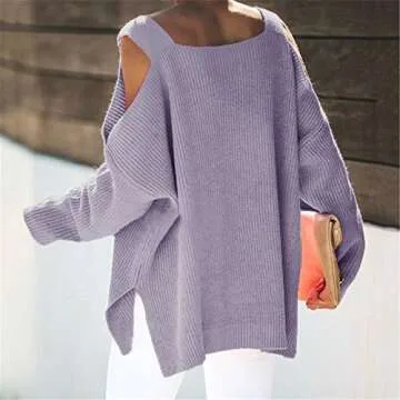 MaQiYa Women's Cold Shoulder Oversized Sweater