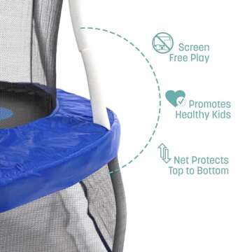 SKYWALKER TRAMPOLINES 60” Round, Indoor Outdoor Mini Trampoline for Kids Toddler Bouncer with Enclosure Net, Padded Frame, Cover and Handlebar, No-Gap Safe Design, Seaside Adventure