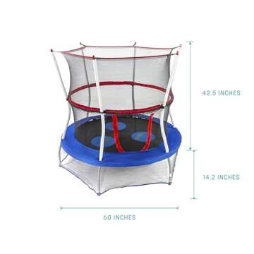 SKYWALKER TRAMPOLINES 60” Round, Indoor Outdoor Mini Trampoline for Kids Toddler Bouncer with Enclosure Net, Padded Frame, Cover and Handlebar, No-Gap Safe Design, Seaside Adventure