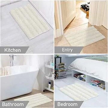 Turquoize Chenille Bathroom Rugs Set Non-Slip Bath Mats for Bathroom Extra Soft and Absorbent Shaggy Bath Mats for Bathroom Floor Indoor Mat for Kitchen/Entryway (20" x 32" and 17" x 24"), Cream