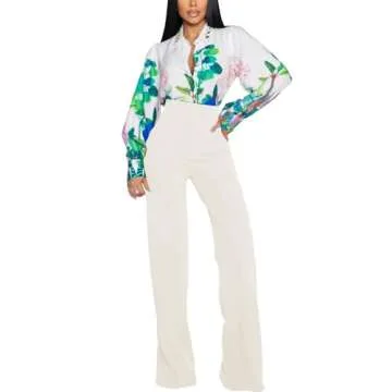 PINSV Women's High Waisted Stretchy Bootcut Pull On Dress Pants Casual Work Pants 3257 White XL