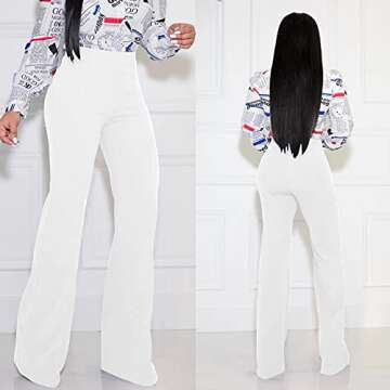 PINSV Women's High Waisted Stretchy Bootcut Pull On Dress Pants Casual Work Pants 3257 White XL