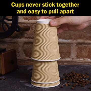 Disposable Paper Coffee Cups with Lids, 100 pack 12 oz Ripple Wall Insulated To Go Coffee Cups for H...