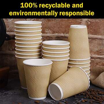 Disposable Paper Coffee Cups with Lids - 100 Pack