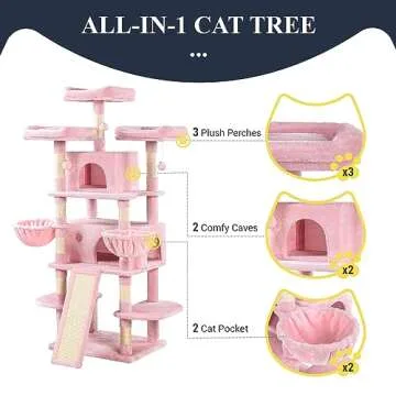 Allewie 68 Inches Cat Tree/House and Towers for Big Feline/Scratching Post/Multi-Level Large Kitty Climbing Tree with Condo/Pink