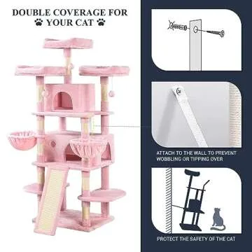 Allewie 68 Inches Cat Tree/House and Towers for Big Feline/Scratching Post/Multi-Level Large Kitty Climbing Tree with Condo/Pink
