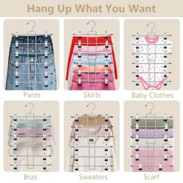 Hangers,Pants Hangers,Space Saving Hanging Closet Organizer - 6 Tiers Skirt Hangers with 360° Swivel Hook,Hangers Space Saving with Clips,Closet Organizers and Storage -Clothes Hangers- 2 Pack