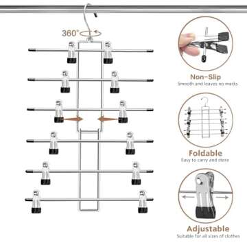 Hangers,Pants Hangers,Space Saving Hanging Closet Organizer - 6 Tiers Skirt Hangers with 360° Swivel Hook,Hangers Space Saving with Clips,Closet Organizers and Storage -Clothes Hangers- 2 Pack