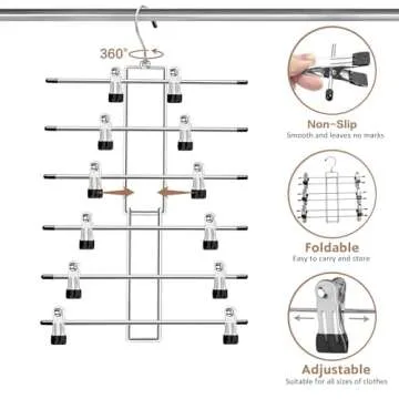 Hangers,Pants Hangers,Space Saving Hanging Closet Organizer - 6 Tiers Skirt Hangers with 360° Swivel Hook,Hangers Space Saving with Clips,Closet Organizers and Storage -Clothes Hangers- 2 Pack