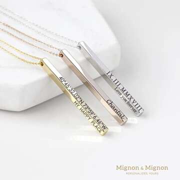 Personalized Coordinates Necklaces for Women Valentines Gift for Her Custom Engraved Bar Jewelry wit...