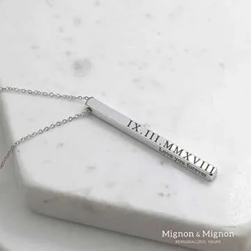 Personalized Coordinates Necklaces for Women Valentines Gift for Her Custom Engraved Bar Jewelry with Kids Names for Mom -4SBN