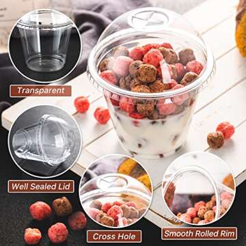 Lullaby 200Pack 9oz Clear Plastic Cups with Dome Lids, Dessert Cups with Lids, Disposable Parfait Cups, Party Cups Cupcake for Parties and Daily Use