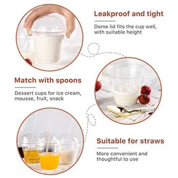 Lullaby 200Pack 9oz Clear Plastic Cups with Dome Lids, Dessert Cups with Lids, Disposable Parfait Cups, Party Cups Cupcake for Parties and Daily Use