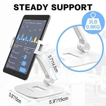 AboveTEK Tablet Stand Holder, Stylish Aluminum iPad Stands, Foldable 360° Swivel iPad iPhone Table Stand Holder fits 4-11" Tablets/Smartphones for Kitchen Bedside Office POS Showroom Reception (White)