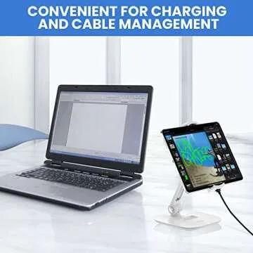 AboveTEK Tablet Stand Holder, Stylish Aluminum iPad Stands, Foldable 360° Swivel iPad iPhone Table Stand Holder fits 4-11" Tablets/Smartphones for Kitchen Bedside Office POS Showroom Reception (White)