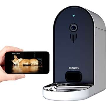 DOGNESS Automatic WiFi Dog/Cat Smart Camera Feeder - 6.5Lbs Large Capacity App Control Food Dispenser with WiFi, Portion Control, Voice Recording, Camera, Timer Programmable (Dark Blue)