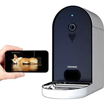 DOGNESS Automatic WiFi Dog/Cat Smart Camera Feeder - 6.5Lbs Large Capacity App Control Food Dispenser with WiFi, Portion Control, Voice Recording, Camera, Timer Programmable (Dark Blue)