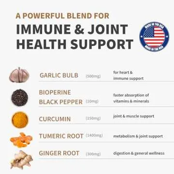4-in-1 Turmeric and Garlic Supplements with Bioperine 2360 mg Turmeric Ginger Root Capsules with Garlic for Joint, Digestion & Immune Support (120ct, Pack of 2)