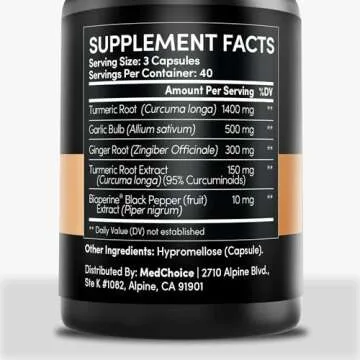 4-in-1 Turmeric and Garlic Supplements with Bioperine 2360 mg Turmeric Ginger Root Capsules with Garlic for Joint, Digestion & Immune Support (120ct, Pack of 2)